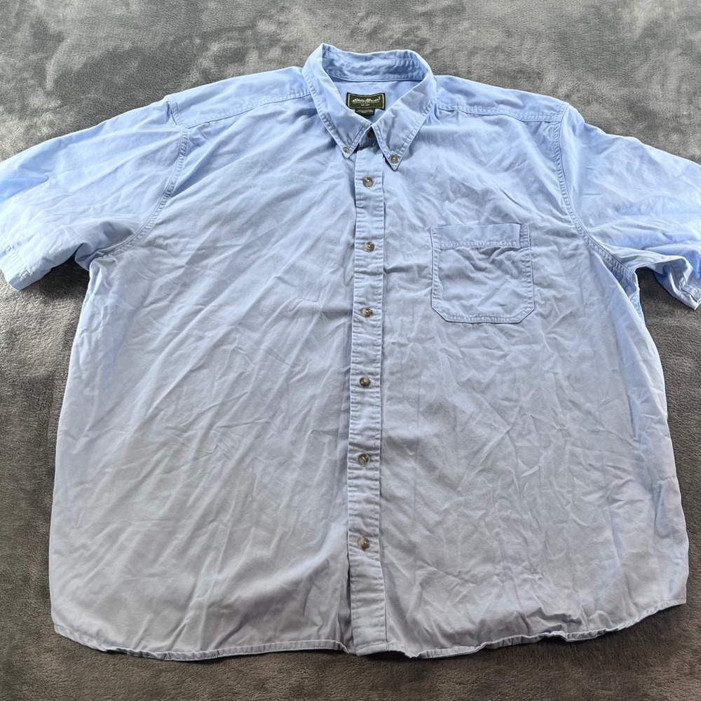 Eddie Bauer Mens 3XL Light Blue Short Sleeve Button Down Cotton Shirt 12601505